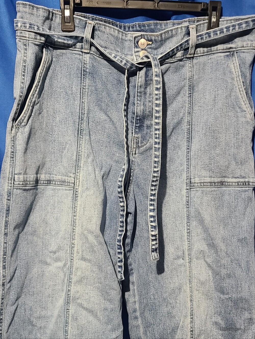 HUDSON Los Angeles Wide Leg Tie Waist Jeans Women's Size 18 Light Wash High Rise - Picture 3 of 9
